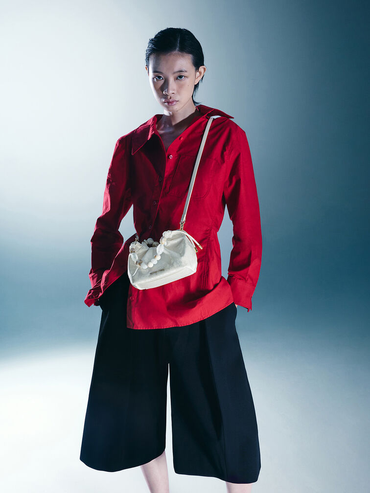 Aviary Jacquard Beaded-Handle Bag, Cream, hi-res