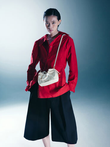 Aviary Jacquard Beaded-Handle Bag, Cream, hi-res