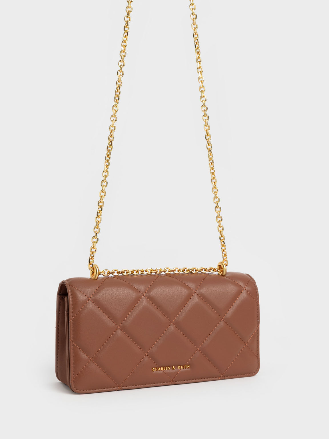 Túi đeo vai nữ nắp gập phom chữ nhật thời trang, Chocolate, hi-res