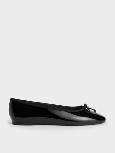 Patent Bow Ballet Flats, Black Patent, hi-res