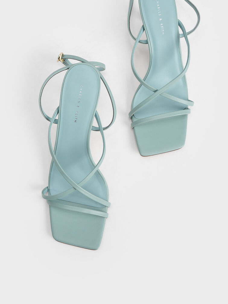 Giày sandals cao gót Crossover Strappy, Xanh blue, hi-res