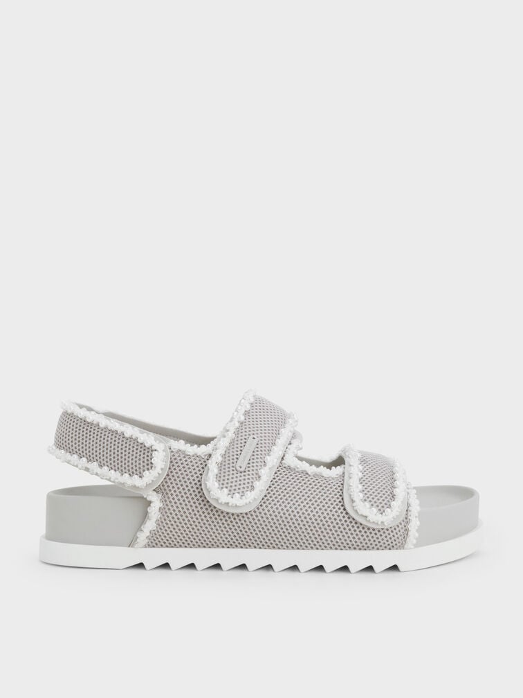 Mesh Pearl-Embellished Flatform Sandals, Silver, hi-res