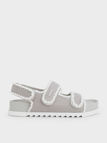 Mesh Pearl-Embellished Flatform Sandals, Silver, hi-res