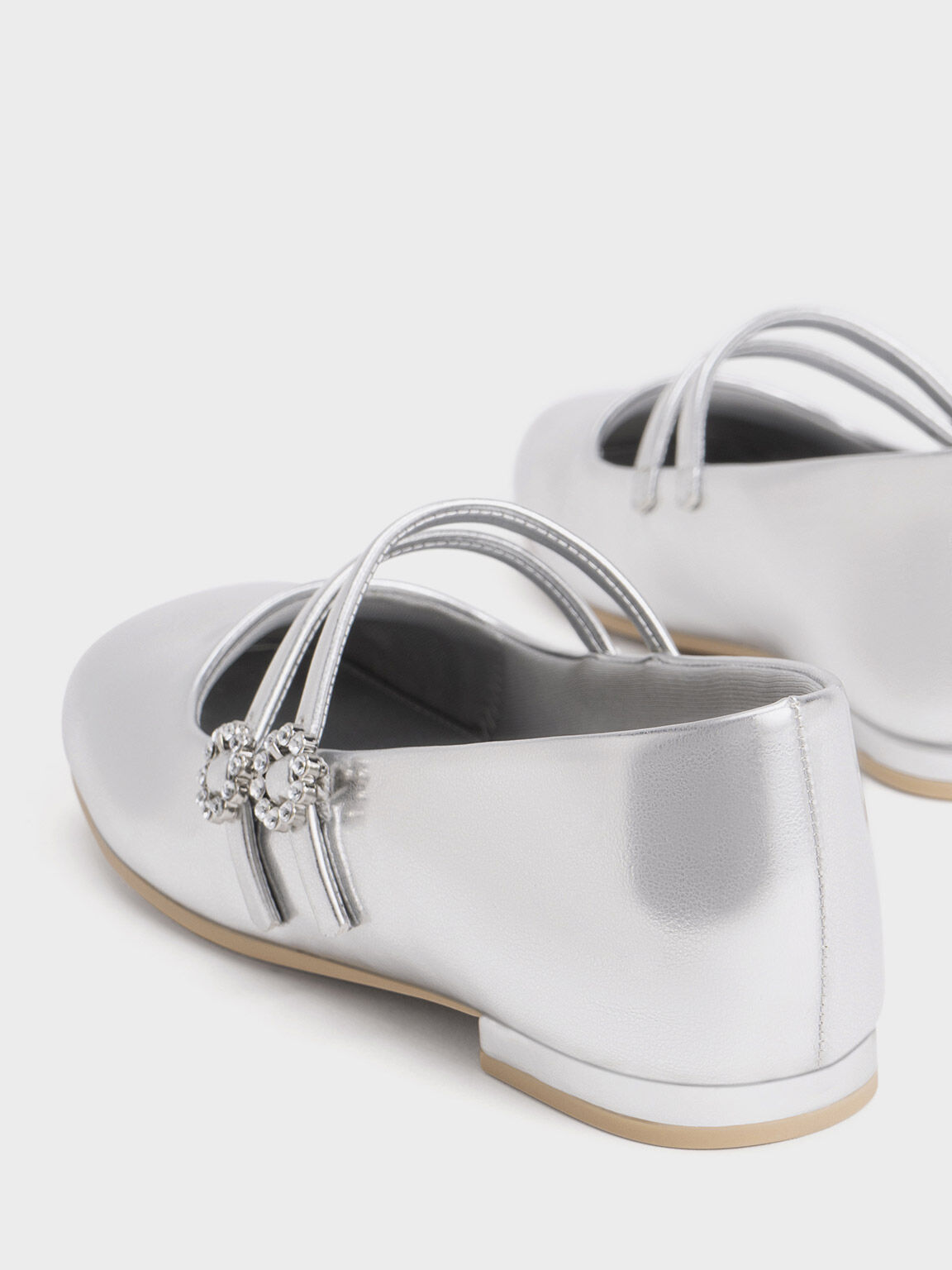 Giày búp bê trẻ em Gem-Embellished Metallic, Bạc, hi-res