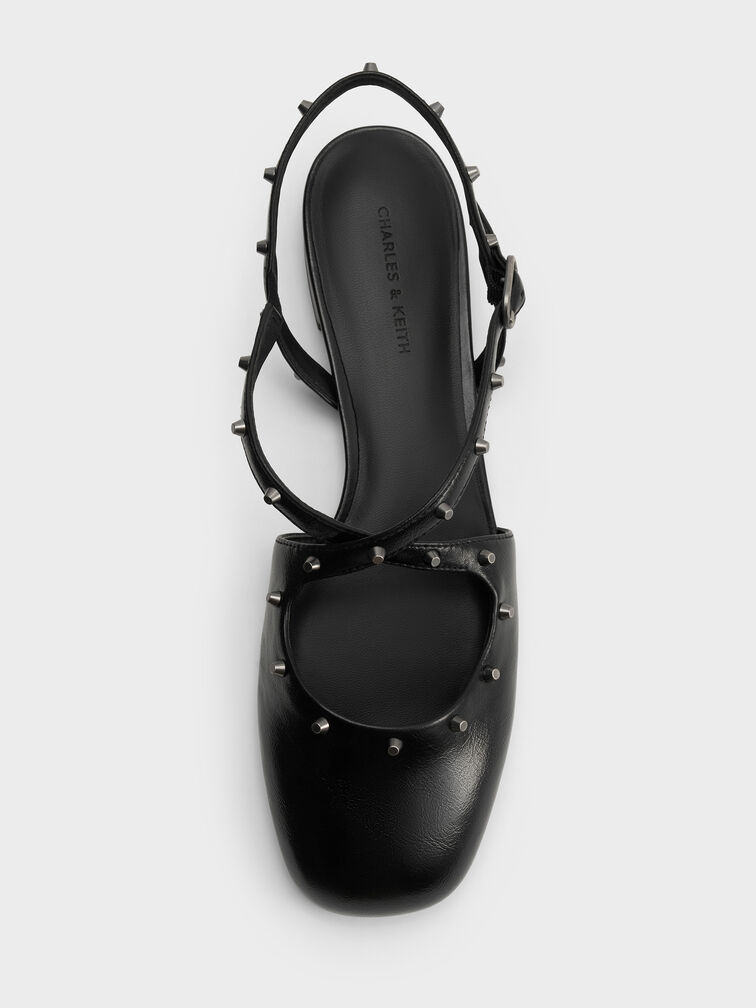 Gi&agrave;y sandals mũi vu&ocirc;ng Studded Crossover, Đen, hi-res