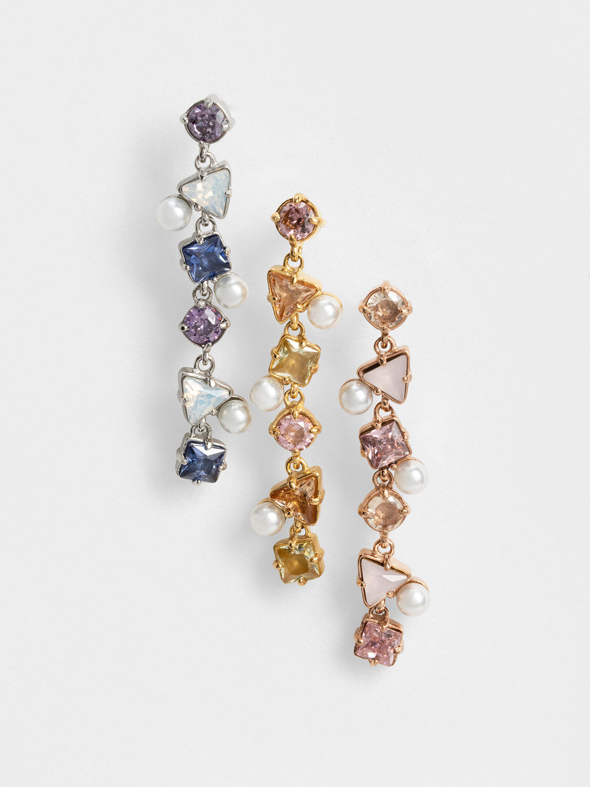 Khuyên tai dạng chuỗi Pearl & Crystal-Embellished, Xám hoa lilac, hi-res