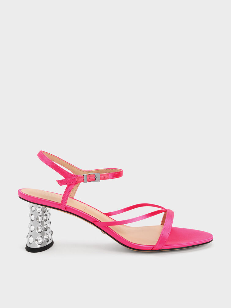 Giày sandals cao gót Gem-Embellished Strappy, Hồng, hi-res