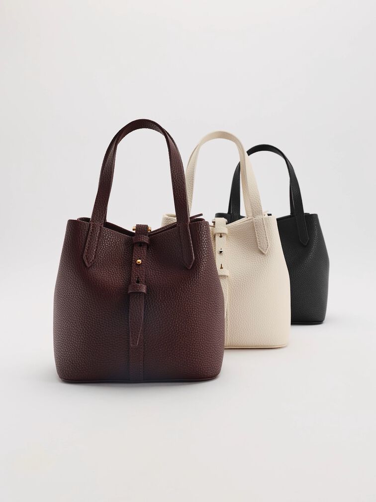 Túi xách hình thang Beryl Recycled Leather, Đen, hi-res