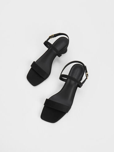 Textured Cylindrical Heel Back Strap Sandals, Black Textured, hi-res