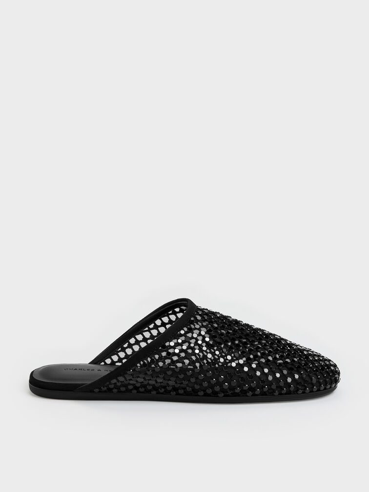 Gi&agrave;y mules đế bệt Maggie, Đen họa tiết, hi-res