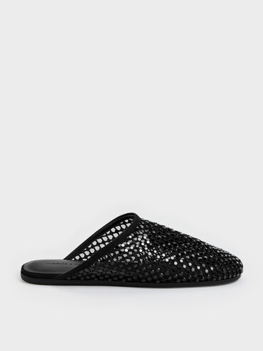 Gi&agrave;y mules đế bệt Maggie, Đen họa tiết, hi-res