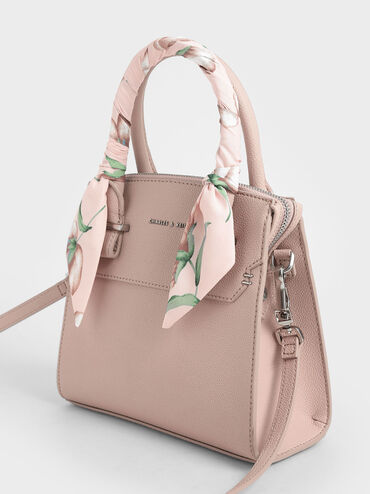 Scarf-Wrapped Top Handle Bag, Pink, hi-res