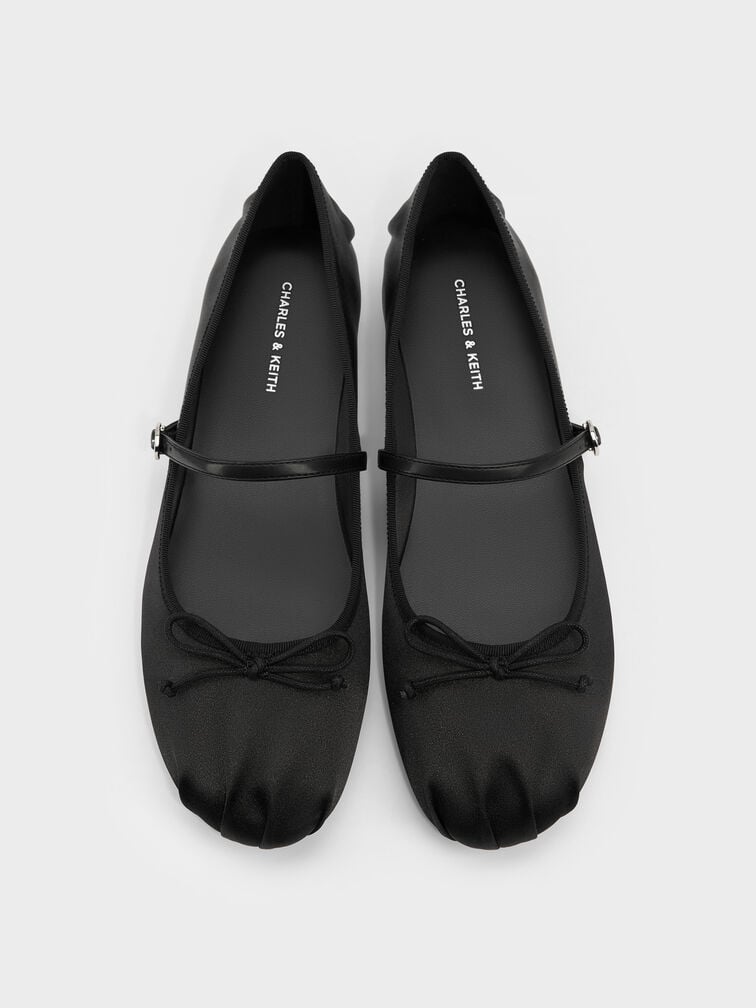 Emiko Satin Bow Mary Jane Flats, Black, hi-res