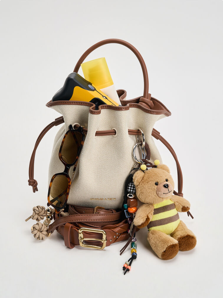 Sammie Canvas Drawstring Bucket Bag, Chocolate, hi-res