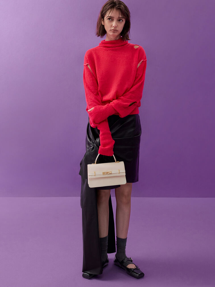 Túi xách phom chữ nhật Arlet Belted, Kem, hi-res