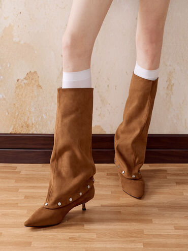 Boots cao gót Gael Faux Suede Studded, Nâu, hi-res