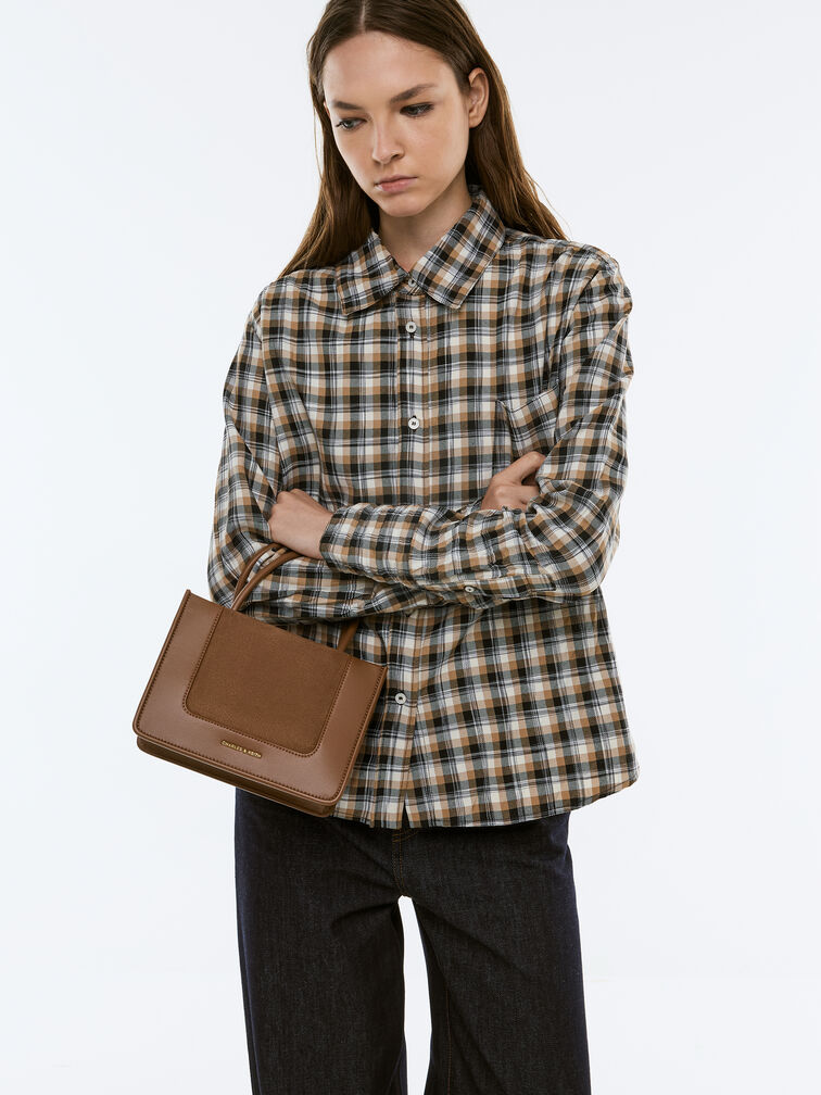 T&uacute;i tote phom chữ nhật Mini Daylla, N&acirc;u mocha, hi-res