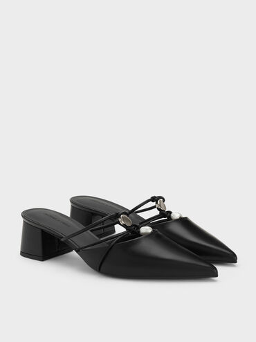 Georgie Bead Pointed Mules, Black, hi-res