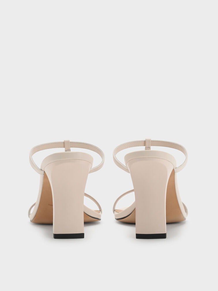 Leather T-Bar Heeled Mules, Chalk, hi-res
