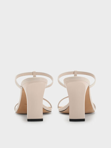 Leather T-Bar Heeled Mules, Chalk, hi-res