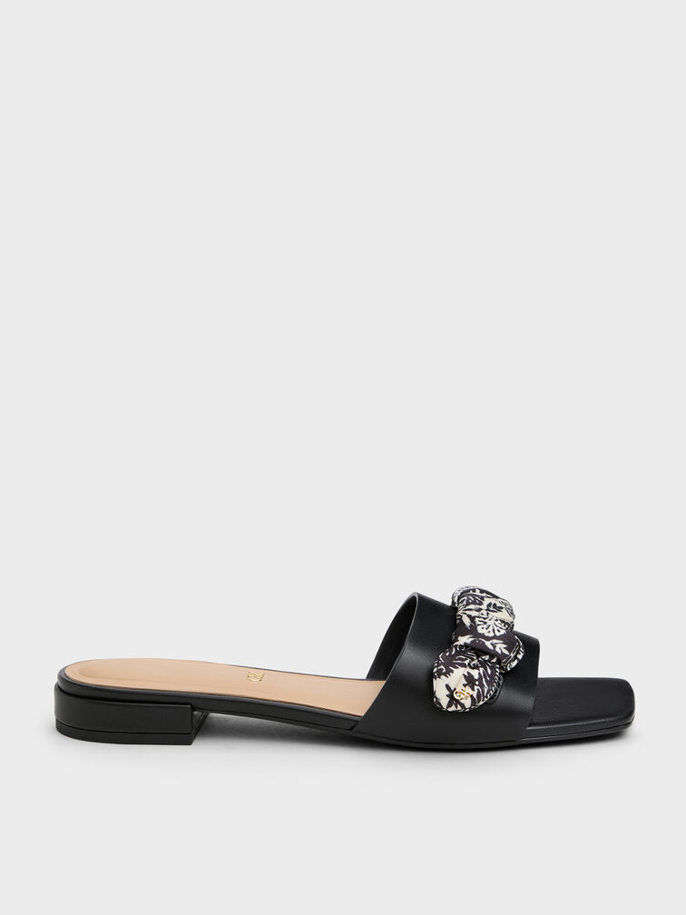 Tayari Leather Printed-Strap Slide Sandals, Black, hi-res