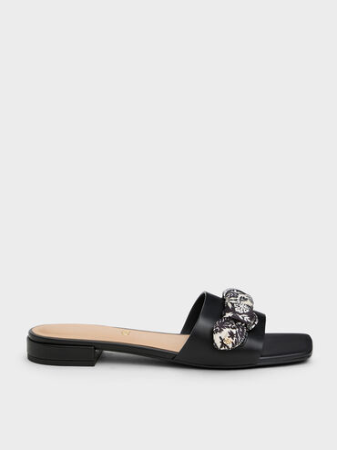 Tayari Leather Printed-Strap Slide Sandals, Black, hi-res