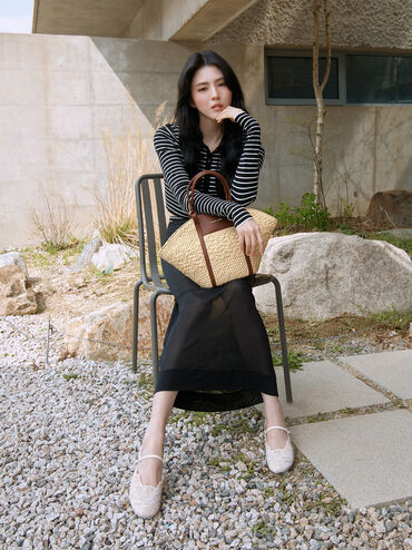 Meja Floral Mary Jane Flats, White, hi-res