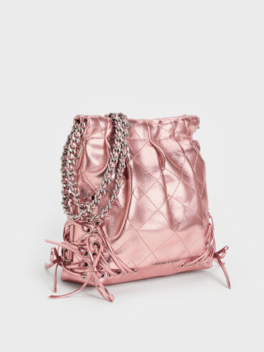 Balo phom chữ nhật Duo Metallic Grommet Chain-Handle, Aura Pink, hi-res