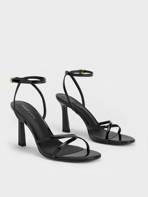 Giày sandals cao gót Patent Crossover-Strap, Đen bóng, hi-res