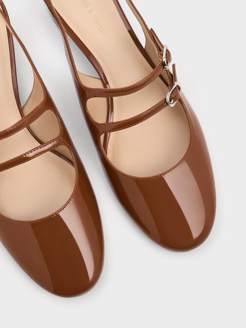 Double-Strap Slingback Mary Jane Pumps, Brown, hi-res