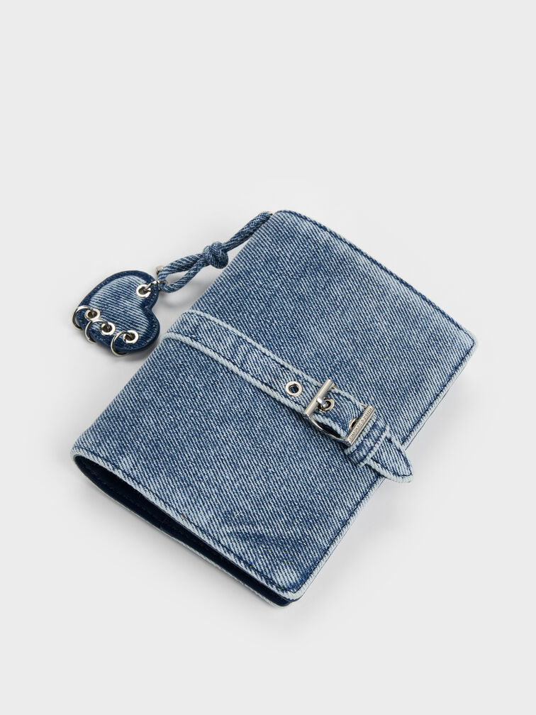 Rey Denim Heart Belted Passport Holder, Denim Blue, hi-res