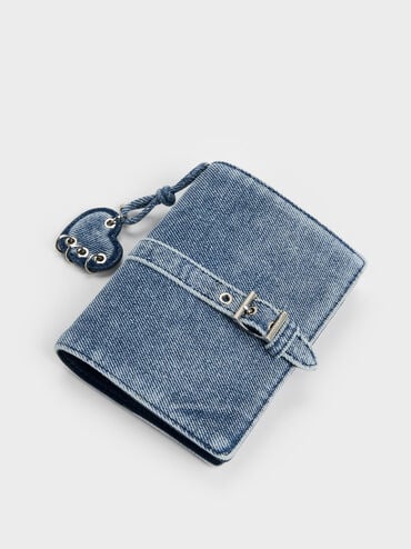 Rey Denim Heart Belted Passport Holder, Denim Blue, hi-res