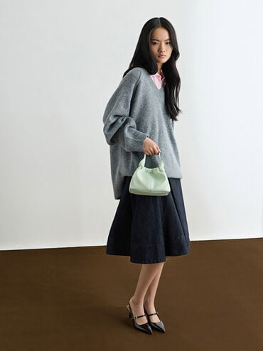 Ally Ruched Slouchy Chain-Handle Bag, Mint Green, hi-res