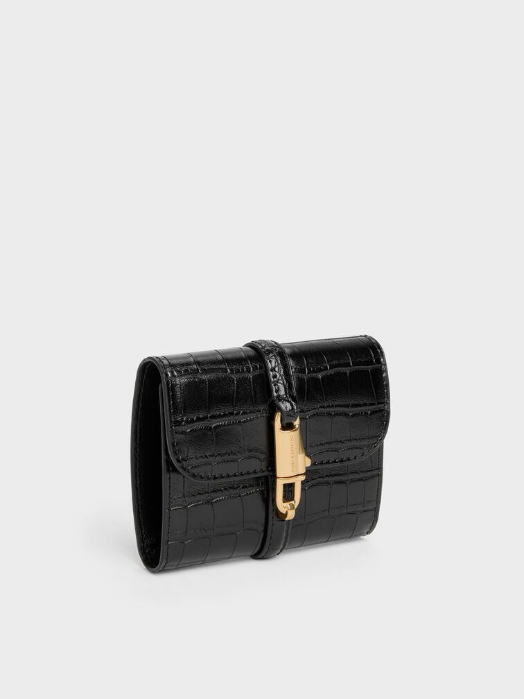 V&iacute; ngắn nắp gập Delfina, Black Croco, hi-res