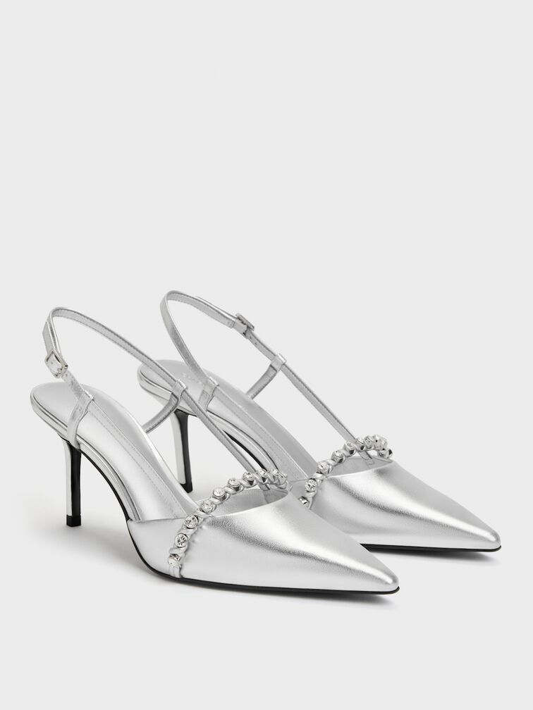 Gi&agrave;y sandals cao g&oacute;t Metallic Crystal, Bạc, hi-res