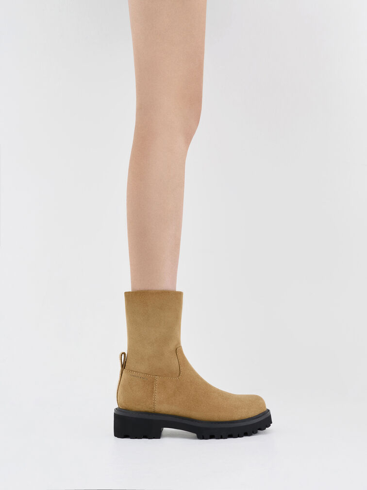 Boots cổ cao mũi tròn Devan Faux Suede Side-Zip, Vàng lạc đà, hi-res
