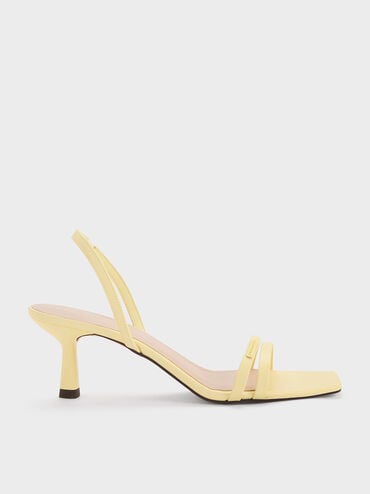 Double Strap Slingback Heeled Sandals, Yellow, hi-res