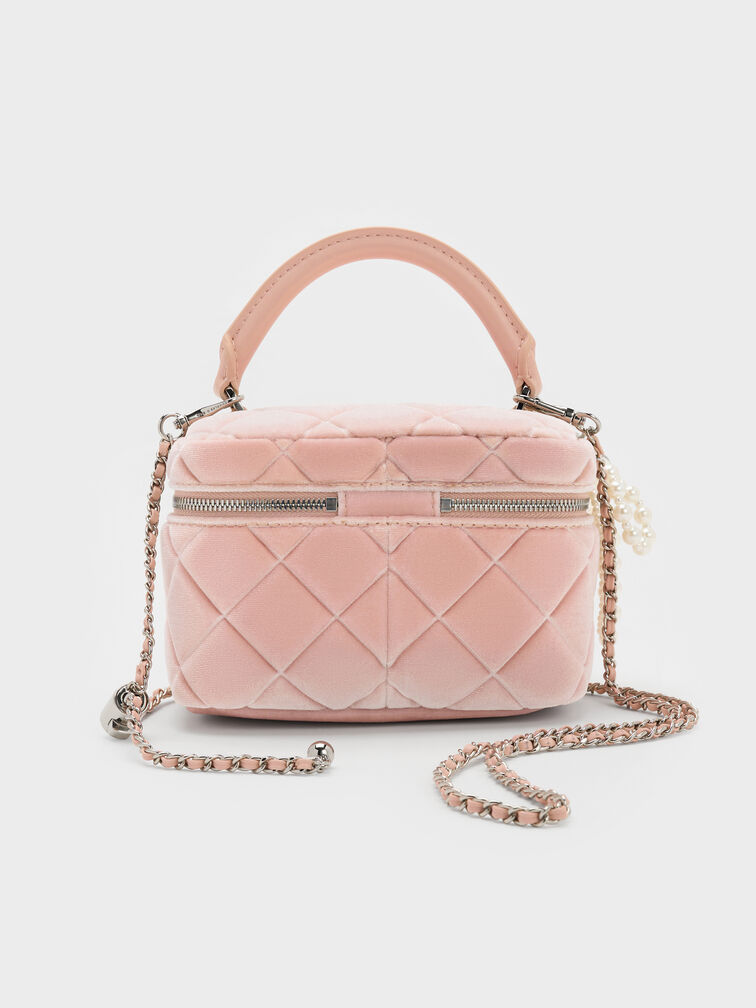 Arwen Velvet Quilted Top Handle Vanity Bag, Pink, hi-res