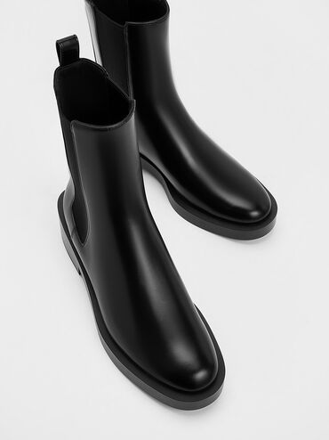 Giày chelsea boots cổ cao Pull-Tab, Đen, hi-res