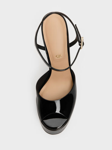 Gi&agrave;y sandals cao g&oacute;t Francesca, Đen b&oacute;ng, hi-res