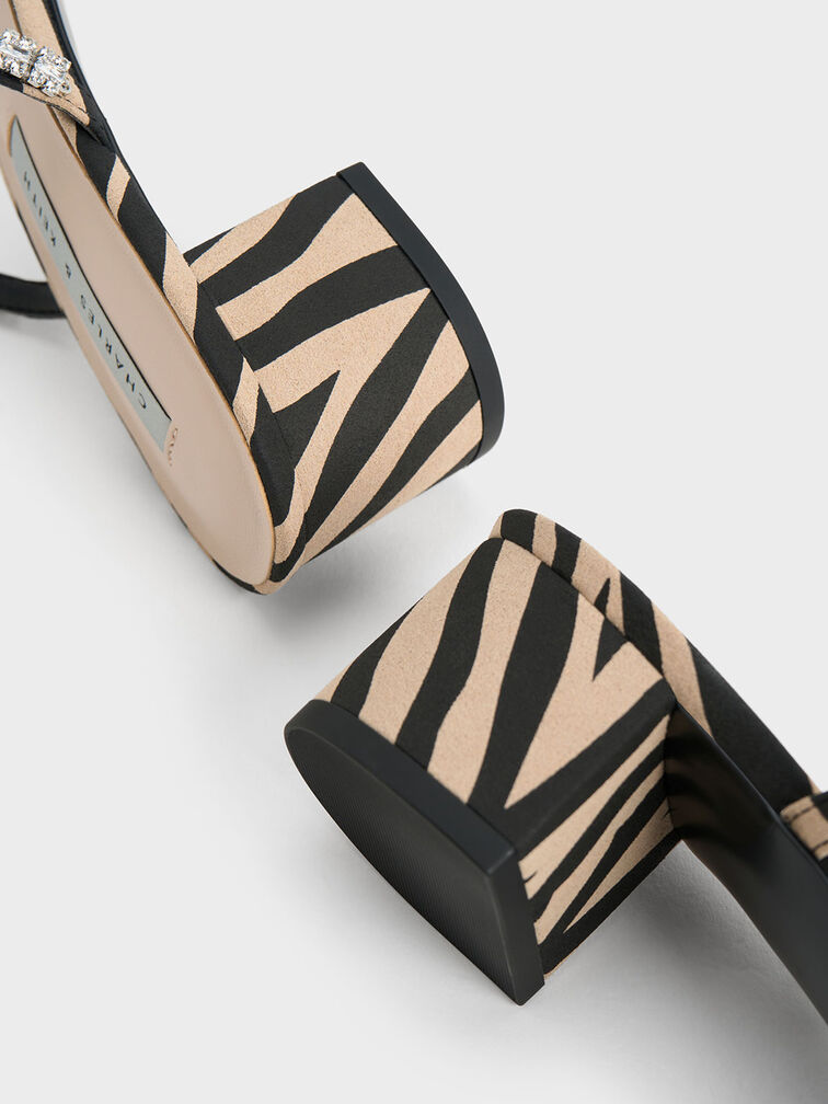 Ambrosia Zebra-Print Gem-Embellished Mules, Animal Print Natural, hi-res