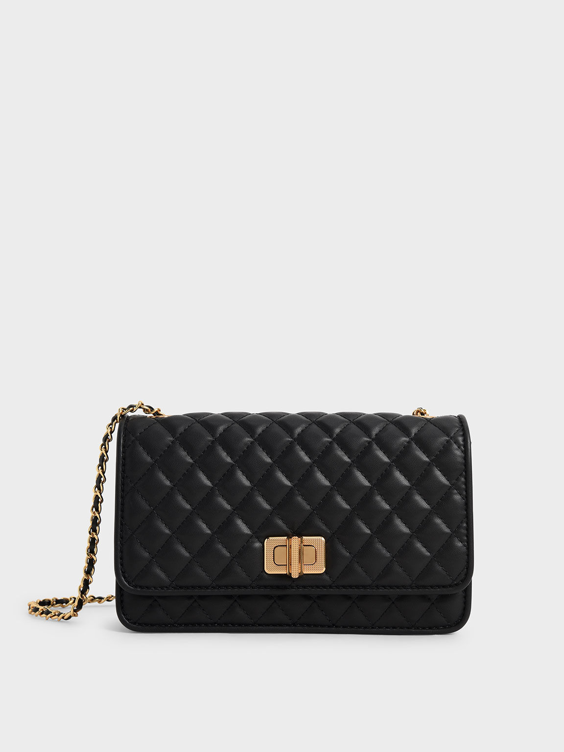 Black Quilted Turn-Lock Evening Clutch - Charles & Keith Vn