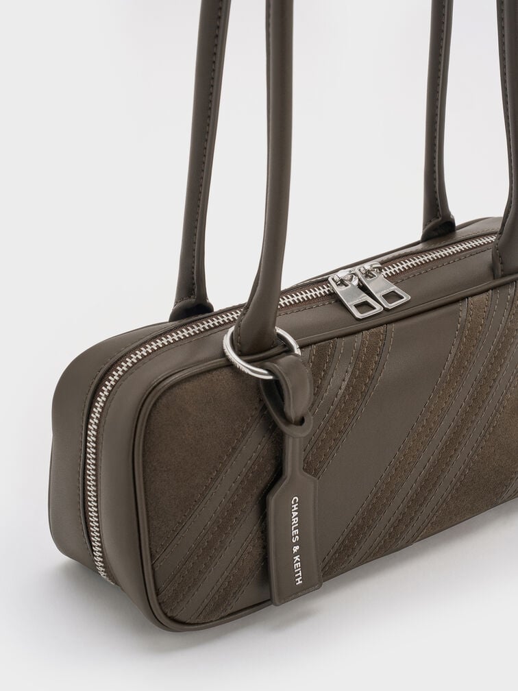 T&uacute;i đeo vai d&aacute;ng d&agrave;i Zeya Recycled Suede Striped, Xanh r&ecirc;u đậm, hi-res