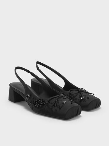 Gi&agrave;y sandals cao g&oacute;t mũi vu&ocirc;ng Sadira, Đen họa tiết, hi-res