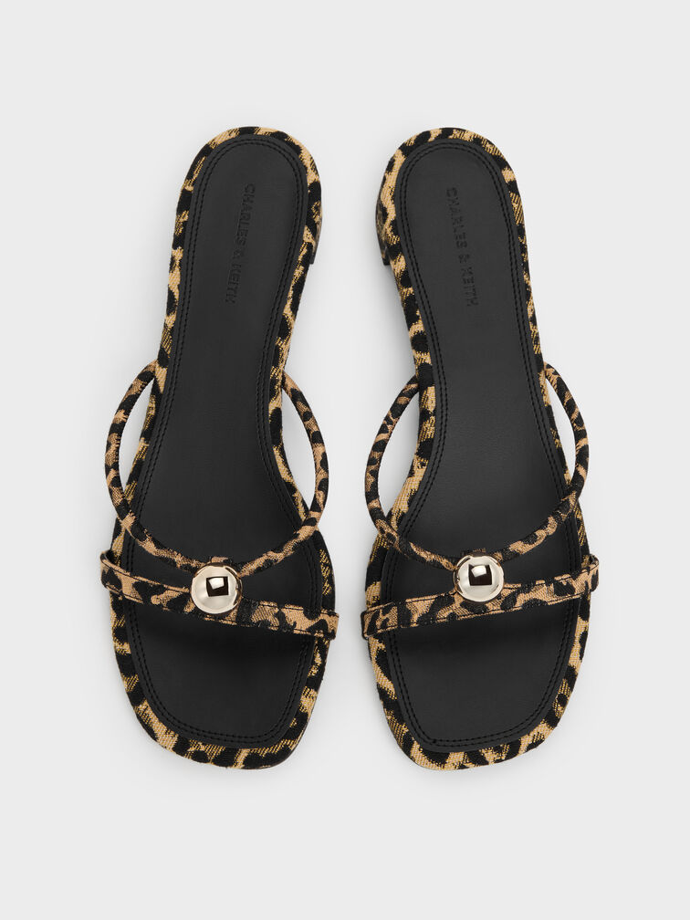 Georgie Leopard-Print Metal-Ball Heeled Mules, Animal Print Natural, hi-res