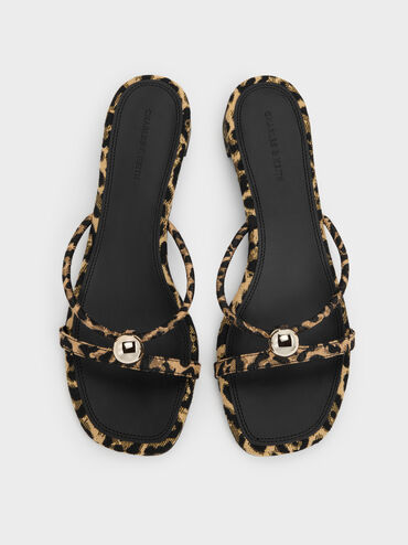 Georgie Leopard-Print Metal-Ball Heeled Mules, Animal Print Natural, hi-res