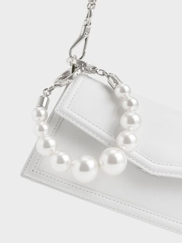 Leather Bead-Handle Envelope Bag, White, hi-res