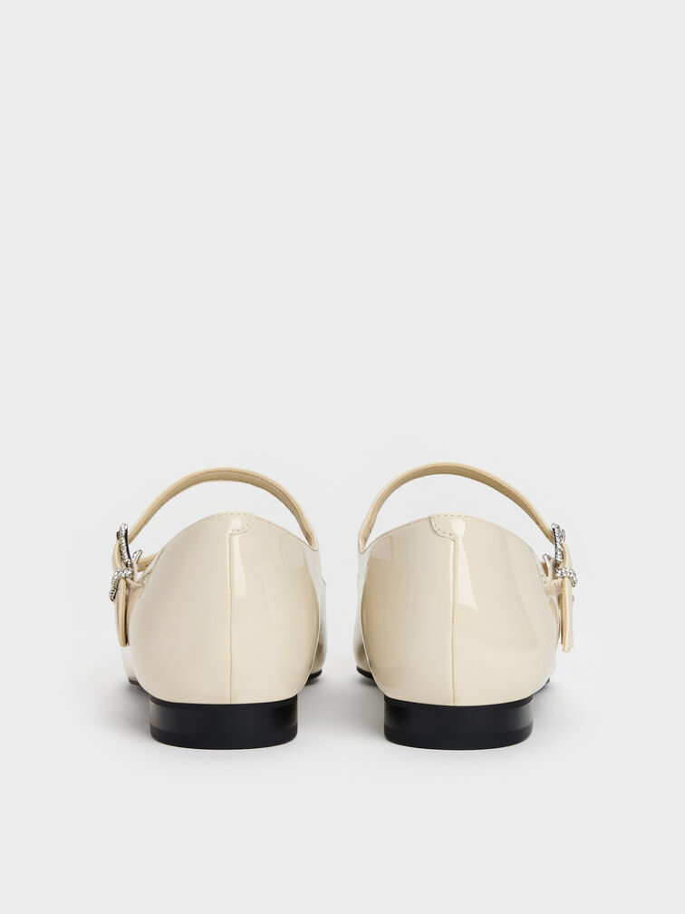 Patent Crystal-Buckle Double-Strap Mary Janes, Chalk, hi-res