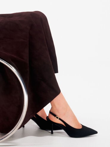 Emelia Faux Suede Slingback Pumps, Black Textured, hi-res