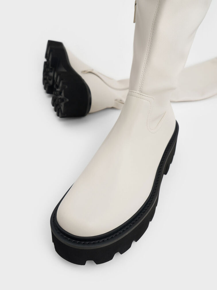 Giày boots nữ Chunky Platform Knee-High, Phấn, hi-res